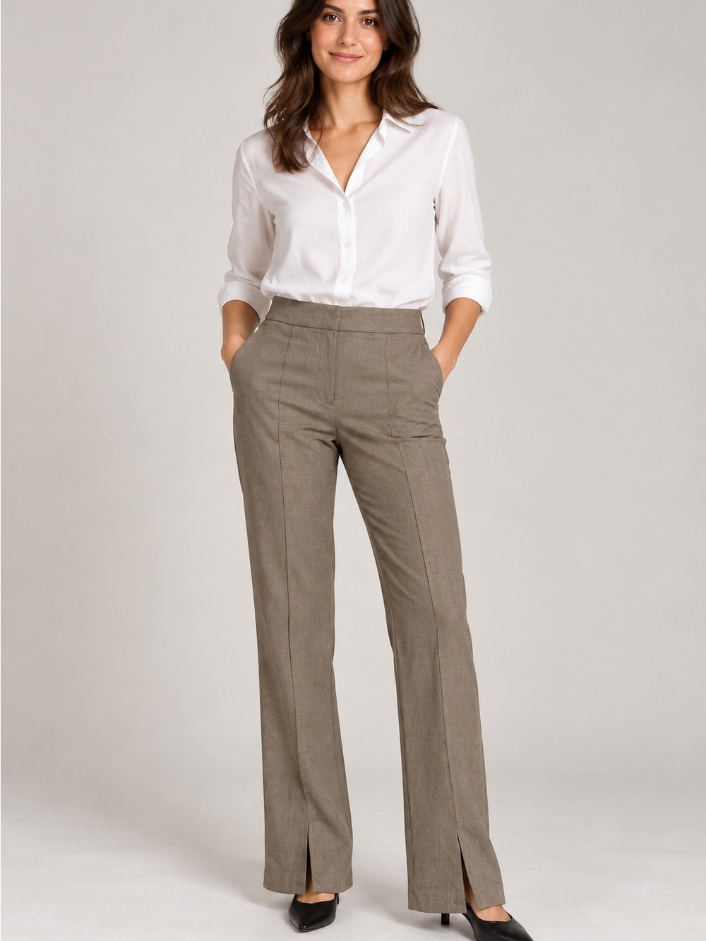 Zac & Rachel Taupe Stretch Dress Pants Split Hem Size 8